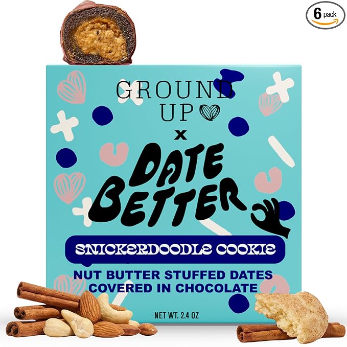 Date Better Snickerdoodle Cookie Stuffed Medjool Dates - Dark Chocolate-Covered Dates Filled With Cinnamon-Spiced Almond Butter | No Artificial Sweeteners Gluten-Free &amp Vegan (6-Pack)