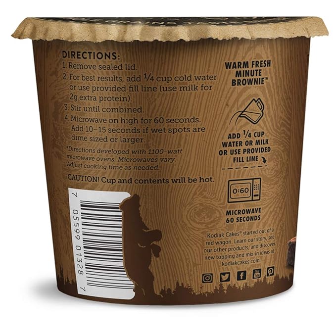 Kodiak Cakes Chocolate Fudge Brownie in a Cup 2.36 Ounce (Pack of 12) (Packaging May Vary)