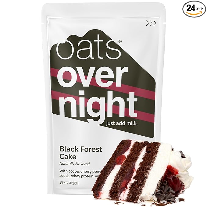 Oats Overnight Black Forest Cake - Overnight Oats with 20g Whey Protein High Fiber Breakfast Protein Shake - Gluten Free Oatmeal Non GMO High Protein Oatmeal (2.6 oz per Meal) (24 Pack)