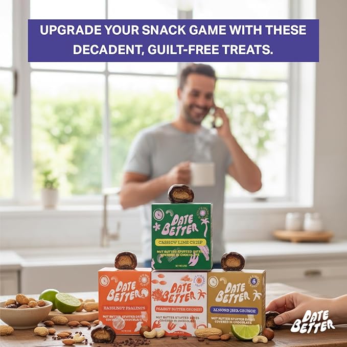 Date Better Stuffed Medjool Dates Variety Pack - Dark Chocolate-Covered Dates Filled With Peanut Butter Hazelnut Cashew Lime &amp Almond Java | No Artificial Sweeteners Gluten-Free &amp Vegan (8