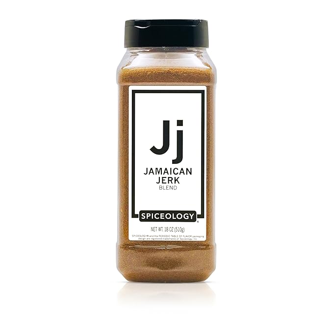 Spiceology - Jamaican Jerk Smoky Caribbean Rub - BBQ Rubs Spice Blends and Seasonings - Use On: Seafood Beef Chicken Pork Chili Squash Nuts Vegetables and Sweet Potato Fries - 18 oz