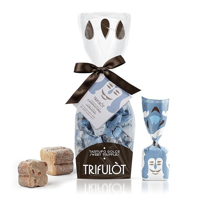 TartufLanghe Trifulot Cappuccino Milk Chocolate Truffles with Coffee - Individually Wrapped Gourmet Italian Truffle Candy Fancy Chocolate Gift Set in a Bag From Italy- 6.34 OZ