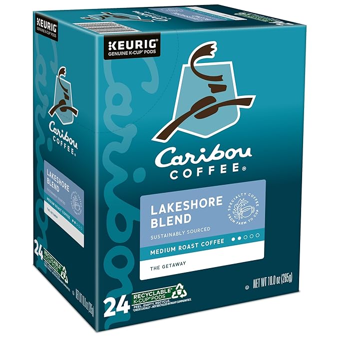 Caribou Coffee Lakeshore Blend Keurig Single-Serve K-Cup Pods Medium Roast 24 Count (Pack of 4)