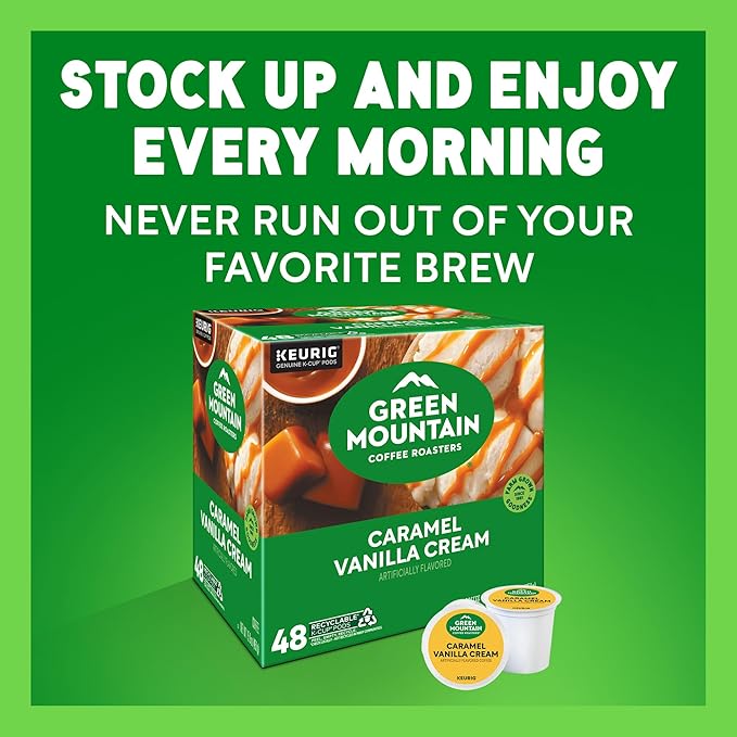Green Mountain Coffee Roasters Caramel Vanilla Cream Single-Serve Keurig K-Cup Pods Flavored Light Roast Coffee Pods 48 Count