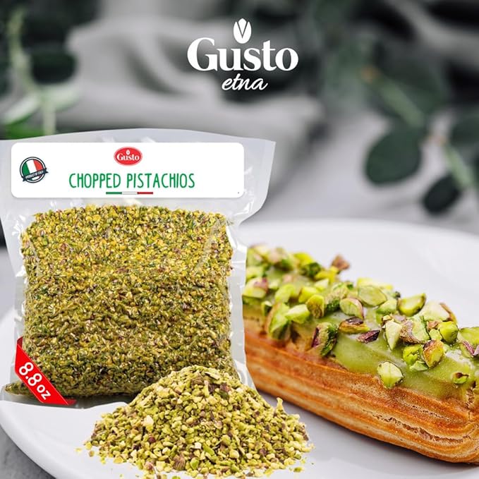 Pistachios Chopped 8.8 oz (250 g) Pistachios Raw unsalted chopped Pistachio nuts for ice cream sundaes Gusto Etna Non GMO Product of Italy