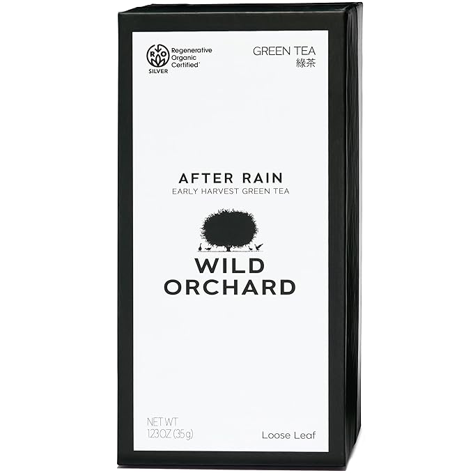 Wild Orchard Premium Green Tea - 100% Regenerative Organic Certified - Early Harvest (After Rain) - Sustainably &amp Regeneratively Cultivated on Jeju Island in South Korea - Loose Leaf Green Tea