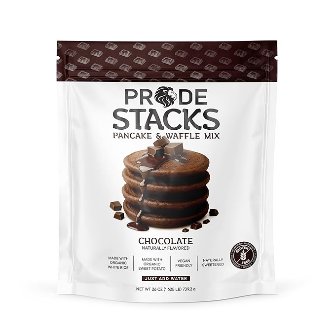 Pride Stacks Pancake &amp Waffle Mix - Organic Rice &amp Sweet Potato Blend Chocolate