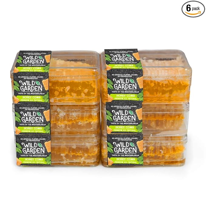 Wild Garden 100% Pure Bee Honeycomb 7.05 Oz - No Additives No Preservatives Fresh From The Farm! 7.05 oz Pack of 6 - Perfect for Toast &amp Tea - Health-Conscious Treat