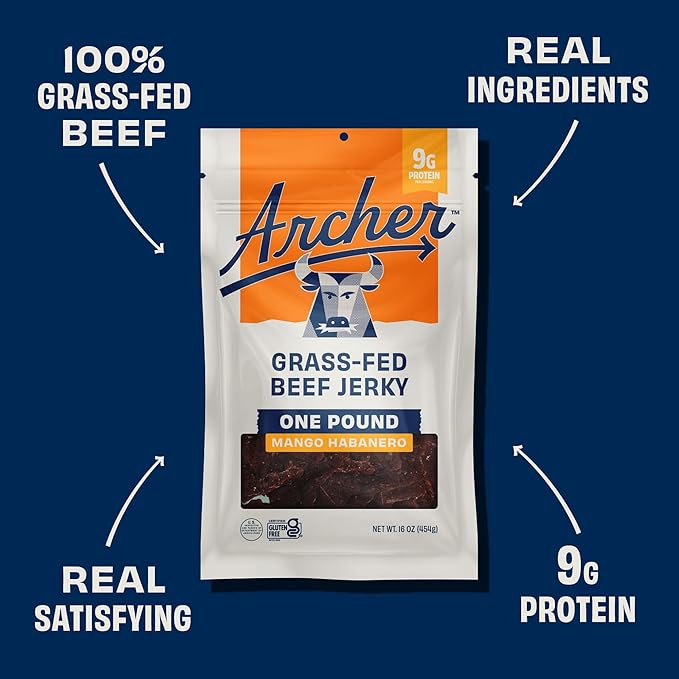Country Archer Grass-Fed Beef Jerky - Beef Snack Pack Individual Bulk Protein Snack Pack Natural Ingredients Gluten Free Paleo - Mango Habanero 16 Oz