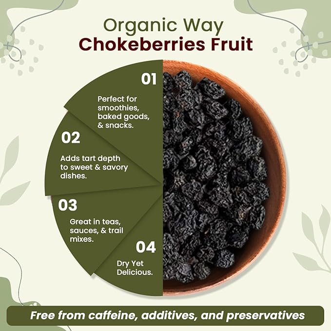 Organic Way Chokeberries Fruit/Aronia Berry Whole (Aronia melanocarpa) - European Wild-Harvest | Organic &amp Kosher Certified | Non GMO &amp Gluten Free | USDA Certified | Origin - Albania (1LBS /