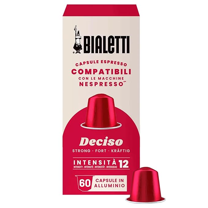 Bialetti Deciso Espresso Capsules 60 Pack – Original Machine Line Compatible Coffee Pods Intensity 12 Bold Dark Roast with Spicy and Fruity Notes