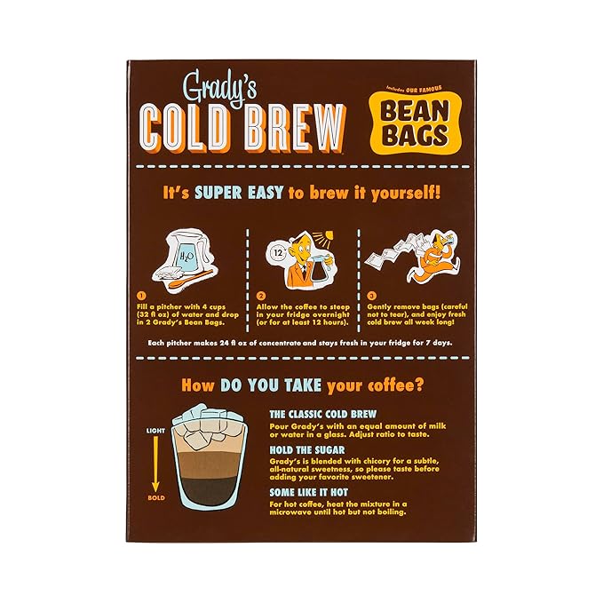 GRADY’S COLD BREW New Orleans Style - DECAF 100% Arabica Ground Coffee &amp Chicory Pouches TWO Bundles of 4 Easy-to-Brew Bean Bags Makes 24 drinks