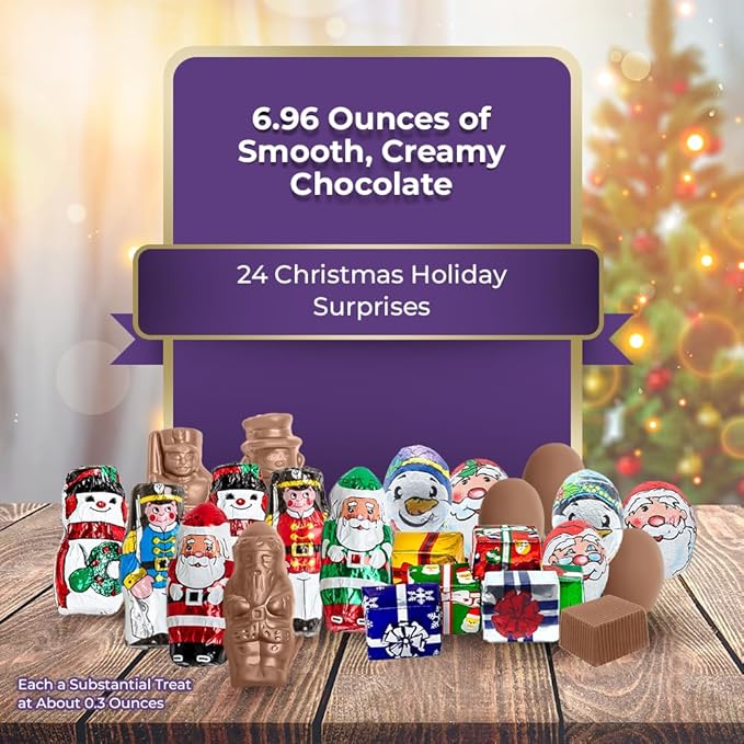 Madelaine Chocolate Solid Premium Milk Chocolate 2025 Advent Calendar Book - 24 Assorted Premium Milk Holiday-Themed Treats