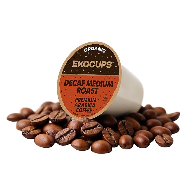 EKOCUPS Organic Swiss Water Decaf Medium Roast Coffee Pods Extra 30% More Coffee Per Cup Artisan Fair Trade Decaf Medium Roast Coffee for Keurig K Cup Machines Recyclable Pods 80 Count