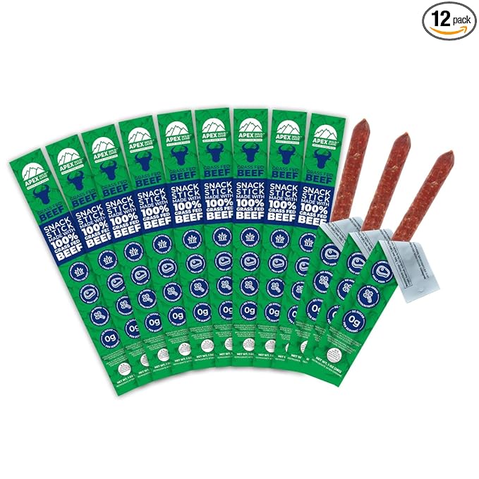 Apex Wild Game Gluten Free Keto Paleo Grass Fed Beef Zero Sugar Jerky Meat Snack Stick 1oz 12-Pack Grass Fed Beef