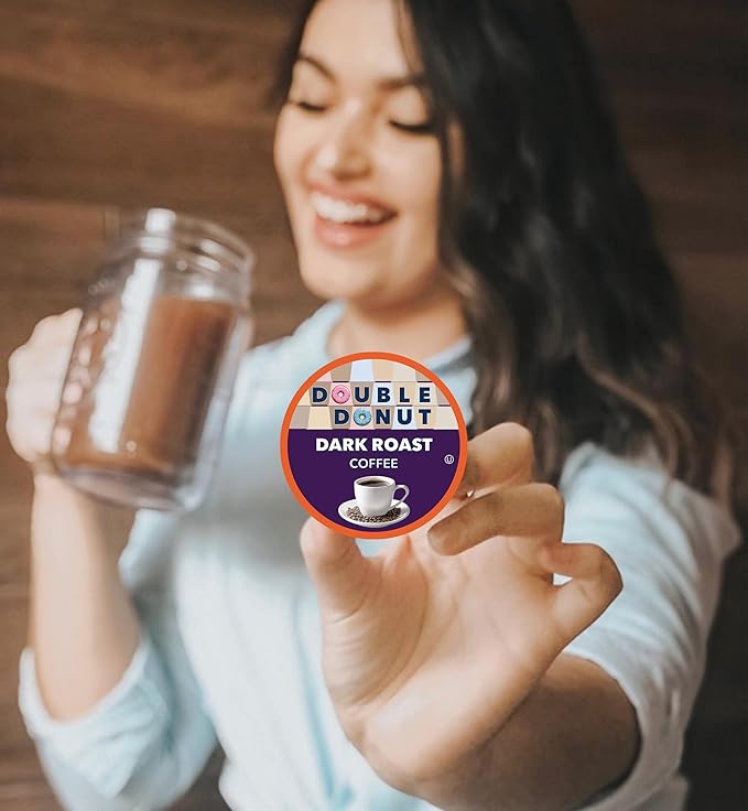 Double Donut Coffee Dark Roast Coffee Pods Extra Bold Blend Coffee Single Serve Coffee For Keurig K Cups Machines Dark Roast Coffee in Recyclable Pods 80 Count