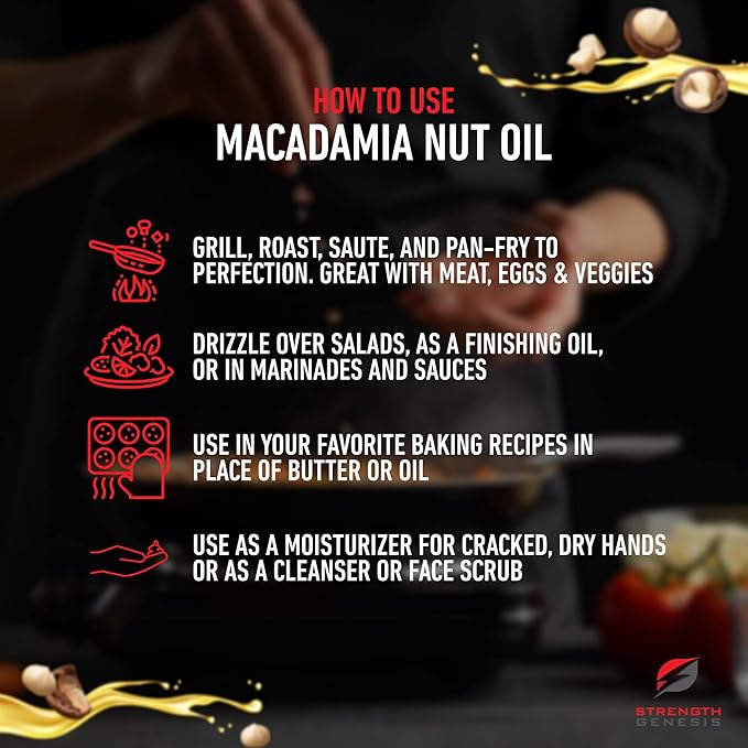 Strength Genesis Australian Macadamia Nut Oil Cold-Pressed Macadamia Oil for Cooking 500-Milliliter Bottle