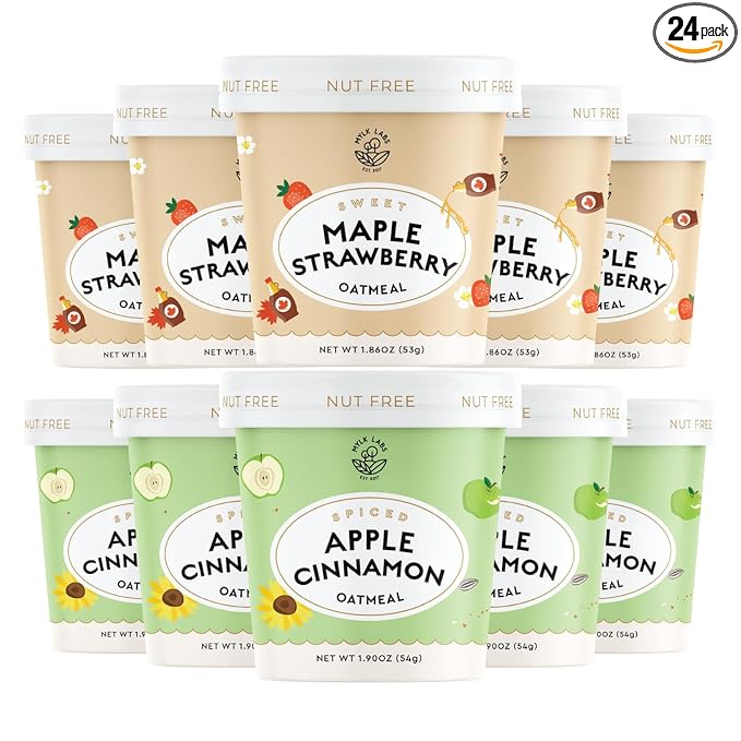 Mylk Labs Protein Oatmeal Cups Variety Pack – Apple Cinnamon Maple Strawberry - Low Sugar Breakfast – Quick &amp Easy Instant Oatmeal Nut Free Gluten Free (24 Pack)