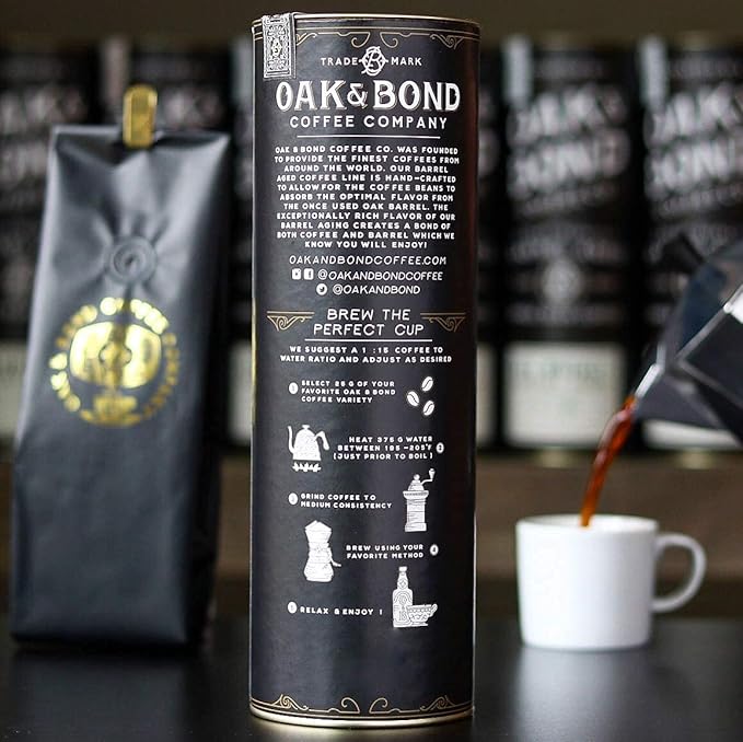 Rye Whiskey Barrel Aged Coffee Costa Rica Single Origin Small Family Farm Whole Coffee Bean Medium Roast w/Flavor Notes of Cocoa Almond Sweet Rye Green Apple by Oak &amp Bond Coffee Co. – 10oz.