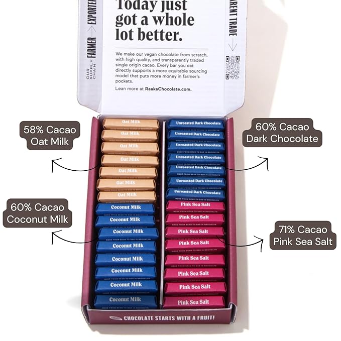 Raaka Dark Chocolate Gift Box | Mini Dark Chocolate Variety Pack | Organic Vegan Gluten Free | Box of 30 Individually Wrapped Chocolates