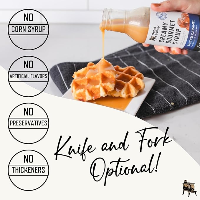 Creamy Gourmet Breakfast &amp Dessert Syrup | Organic Ingredients - Clean Label | No Preservatives Artificial Flavors or Corn Syrup | Gluten-Free | Dutch Village Salted Caramel 12 fl oz - 2 PK