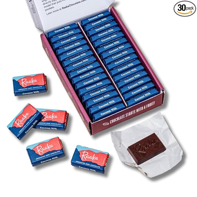 Raaka Coconut Milk Chocolate Gift Box | 60% Cacao Vegan Milk Chocolate | Organic Vegan Gluten Free | Box of 30 Individually Wrapped Chocolates