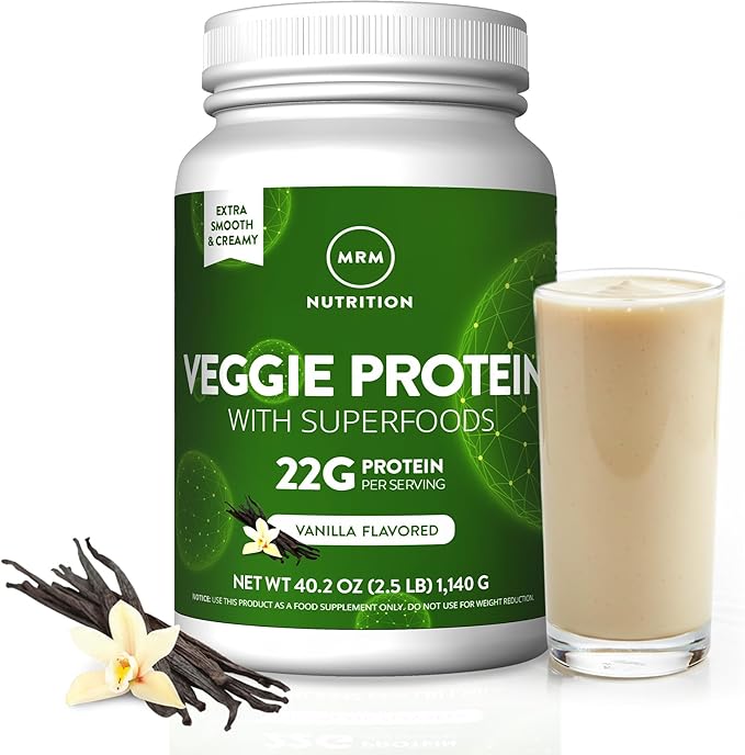 MRM Nutrition Veggie Protein with Superfoods - Vanilla Flavored Protein Powder for Women &amp Men 22g of Vegan Protein Amino Acids &amp Digestive Enzymes Gluten &amp Dairy Free - 15 Servings