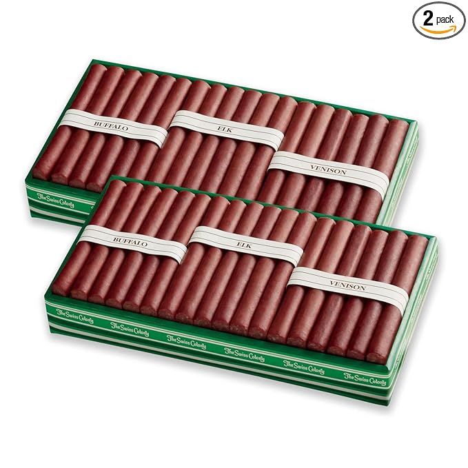 2 Holiday Gift Boxes - The Swiss Colony Wild Game Meat Sticks Gift Box - Includes Exotic Meats: Buffalo Elk and Venison Blended with Pork and Beef Package for Men