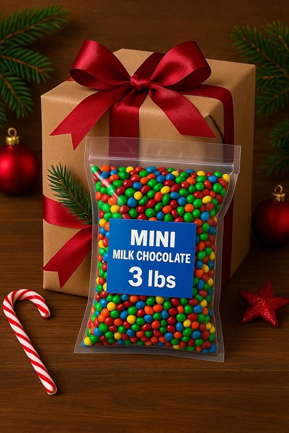 Bulk Mini Milk Chocolate Candy – 3 lbs Resealable Bag | Colorful Candy Coated Chocolates for Party Favors Baking Holidays and Christmas Gifts