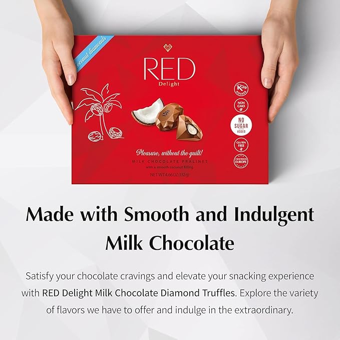 RED Delight®™ Milk Chocolate Diamond Truffles - with Coconut Filling (6 Boxes (4.66 OZ EACH))