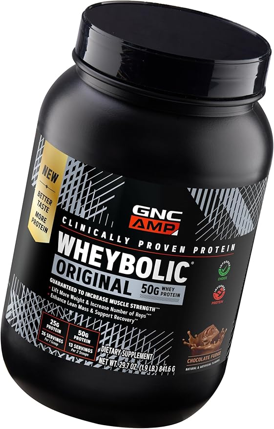 GNC AMP New Wheybolic- Clinically Studied Whey Protein Powder for Workouts &amp Active Lifestyles- High Leucine Content- Smooth Mixing Drink Mix for Fitness Shakes- Chocolate Fudge- 29.7 Oz (13 Servi