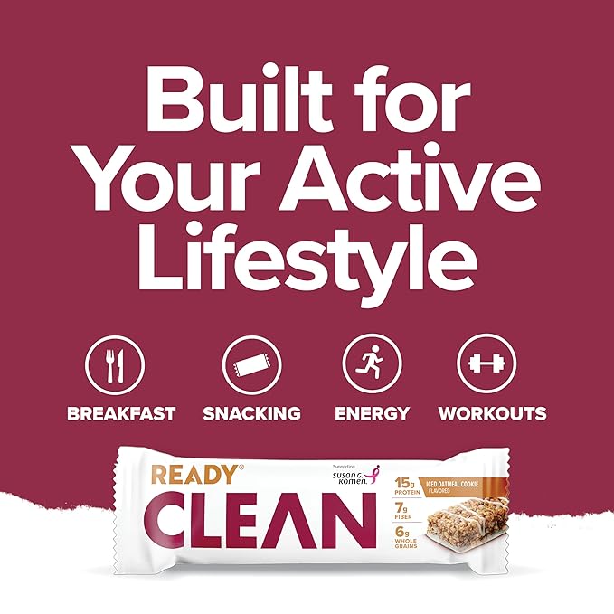 Ready® Protein Bars – High-Protein Snack with 15g Whey Protein With Flaxseeds and Omega-3s for Sustained Energy Supports Lean Muscle and Recovery – Iced Oatmeal Cookie 12 Pack