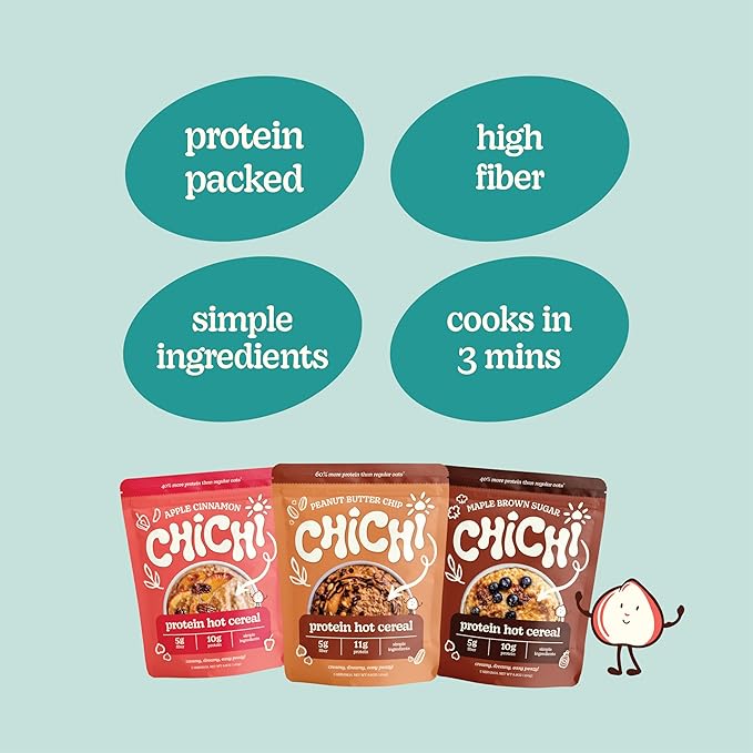 ChiChi – Protein Hot Cereal | Apple Cinnamon Maple Brown Sugar Peanut Butter Chip (3 pack (15 servings) Multipack) —Made with Chickpeas Protein-Packed (11g) High Fiber Made with Simple Ingredien