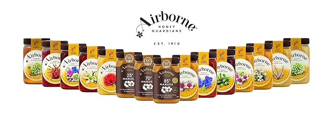 Airborne Manuka Honey (85+ Manuka Pollen) Raw and Unfiltered Premium New Zealand 100% Pure Daily Wellness Support 17.6 oz.