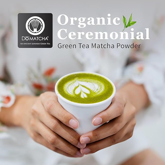 DoMatcha - Organic Ceremonial Green Tea Matcha Powder Natural Source of Antioxidants Caffeine and L-Theanine Promotes Focus and Relaxation Kosher 25 Servings (1 oz)