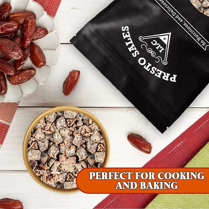 Presto Sales Chopped Dates 32 oz. | Rich Meaty Thick Flesh 3/8’’ diced | Called The King Of Dates Sweet Nutritious Healthy Diced Dates Snack Vegan | Resealable 2 lbs. bag