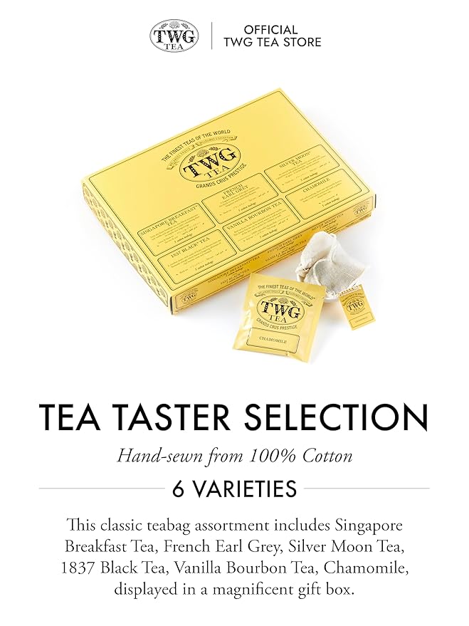 TWG Tea | Tea Taster Selection | 6 Varieties | Exclusive Tea Blends | 30 Hand Sewn Cotton Teabags |Gift Set