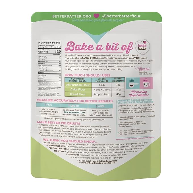 Better Batter Gluten Free Bread Flour Blend 4lbs - Non-GMO Organic Vegan Allergen Free Kosher Top 9 Free From Wheat Dairy Soy Nuts Egg Sesame Cup-for-Cup Mix Breads &amp Everyday Yeast Bak