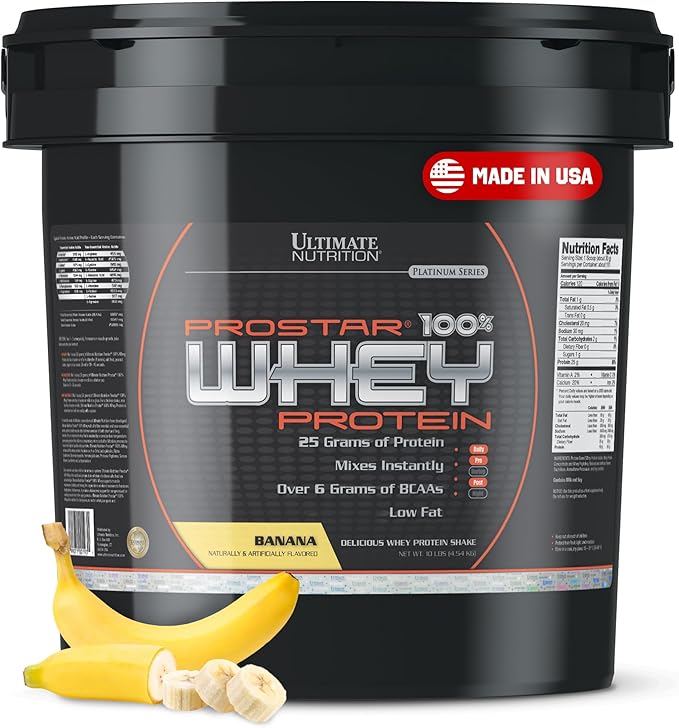 Ultimate Nutrition Prostar Whey Protein Powder Isolate Banana - Low Carb High Protein Powder Shake for Muscle Gain &amp Recovery - Low Sodium Low-Fat &amp Keto Friendly - 10 lbs Bucket