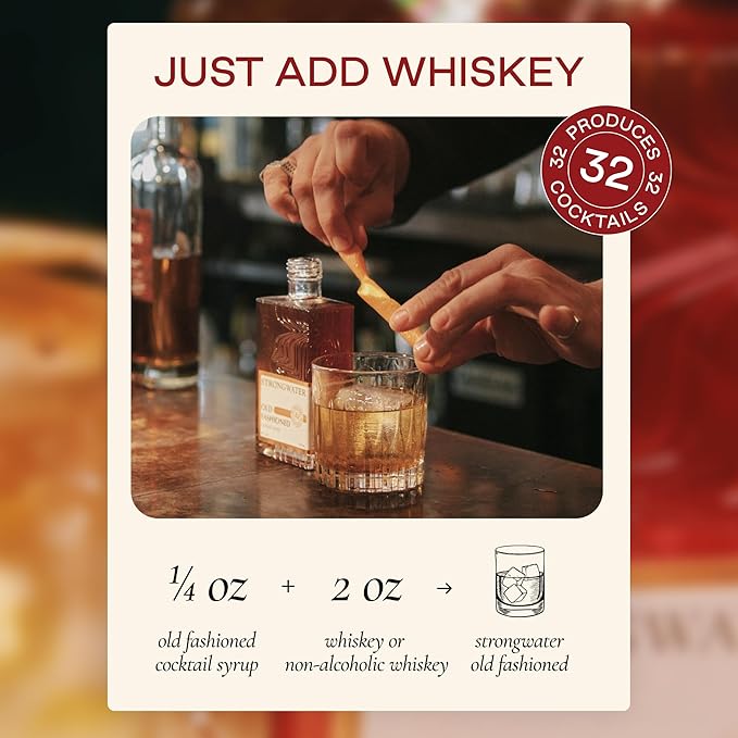 Strongwater Maple Pecan Old Fashioned Craft Cocktail Mixer - Makes 32 Cocktails - Handcrafted Old Fashioned Syrup with Pecan Maple Syrup &amp Cherry - Just Mix with Bourbon or Whiskey
