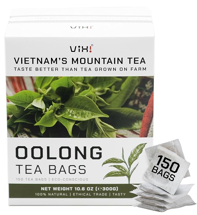 VIXI Oolong Tea Bags 150 Counts Vietnam's Mountain Tea Caffeinated Bold and Balanced Flavored Sugar Free Tagless 100% Natural Oolong Tee for Hot and Cold Brew
