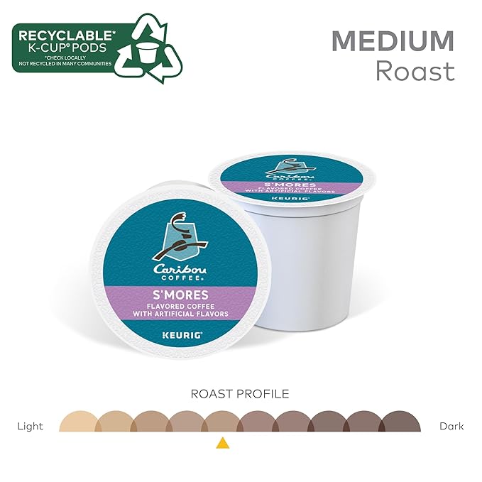 Caribou S’mores Cabin Coffee Single Serve Keurig K-Cup Pods Medium Roast Coffee 60 Count (6 Packs of 10)