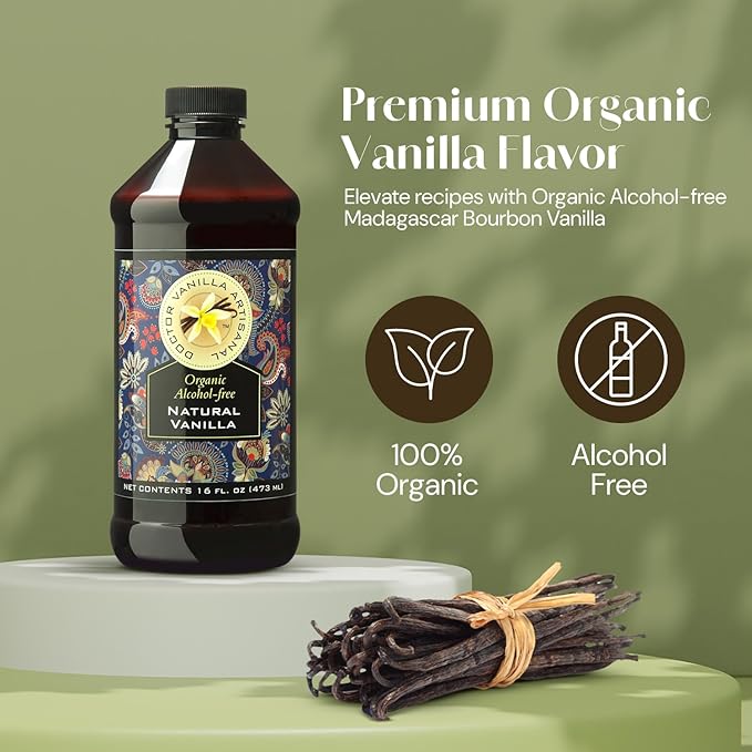 Organic Vanilla Alcohol‑Free Flavor 16 fl oz - Madagascar Bourbon vanilla 100% natural sugar‑free GMO‑free gluten‑free vegan paleo keto kosher and halal