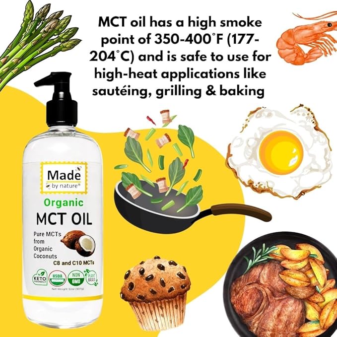 Made By Nature Organic MCT Oil 32 oz Pure MCTs from Coconuts C8 and C10 MCTs Keto Diet Friendly Use in Coffee High Bioavailability