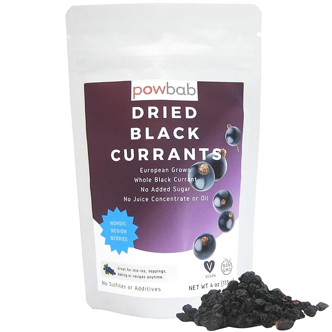 powbab Dried Black Currants (4 oz) 100% Unsweetened Currants Dried Fruit Ribes Nigrum. Nordic European Grown Dried Currants for Baking. No Added Sugar No Oil No Juice Concentrate. Not Zante Currants