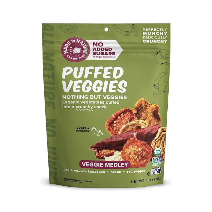 Made In Nature Organic Puffed Veg Medley 1 Ounce (Pack of 6) – Veggie Variety Pack Vegan Snack Non-GMO Gluten Free Kosher
