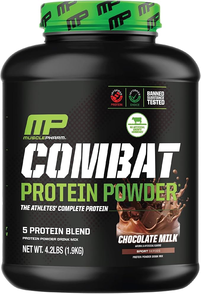 Muscle Pharm Combat 4lb Chocolate Milk Protein and Combat Chocolate Chip Cookie Dough Sport Bars