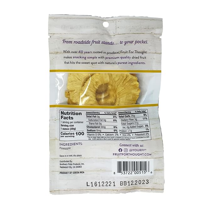 Fruit for Thought Dried Pineapple | Dried Fruit Snack Packs Ideal for the Family | At Home Work or On The Go | 1 Ounce Bags Pack of 48