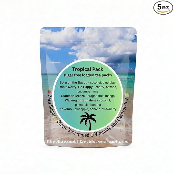 Tropical Loaded Tea 5‑Pack | 5 Unique Loaded Teas Featuring Tropical Flavors | Includes 3 Caffeine Options