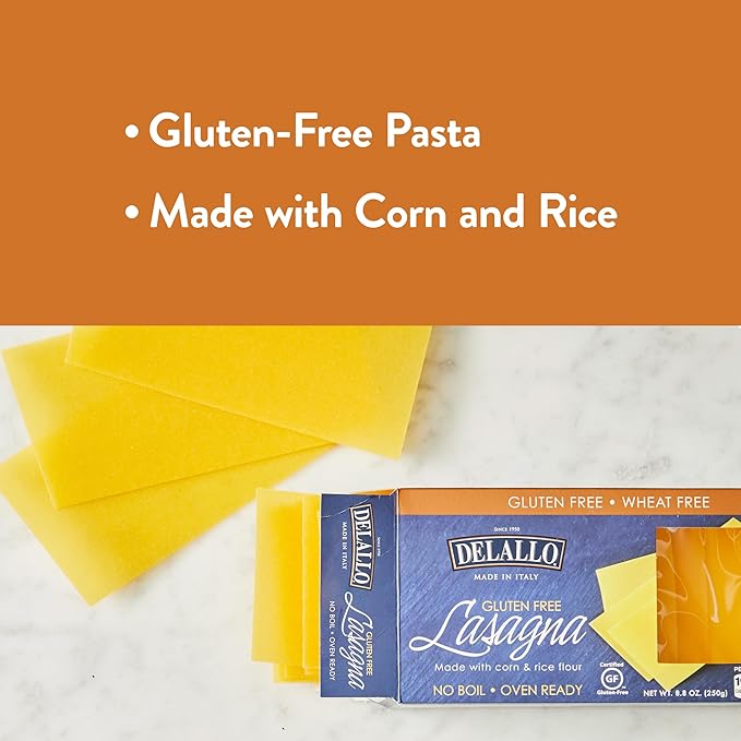 DeLallo Gluten Free Lasagna Noodle Sheets 8.8 Ounce Box (5 Pack) Made with Corn and Rice Flour Oven Ready No Boil Non-GMO